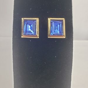 Vintage SALO Blue Square Cut Gold Earrings
